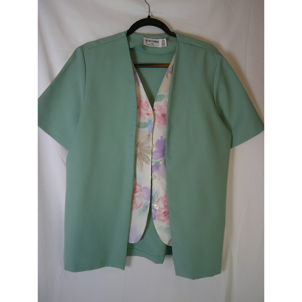 Alfred Dunner Vintage Sage Green Mock‎ Layered Floral Vest Jacket Womens 12 USA